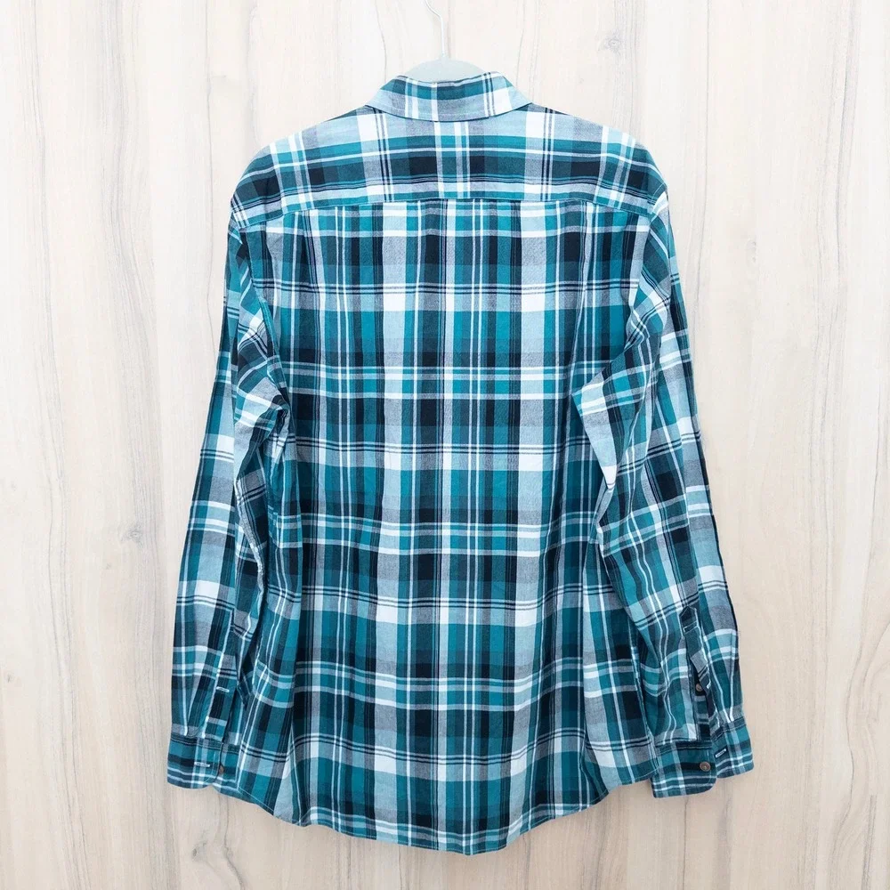 J.Crew Mens Button Down Shirt Size L Teal Plaid Preppy Classic‎ Office Casual